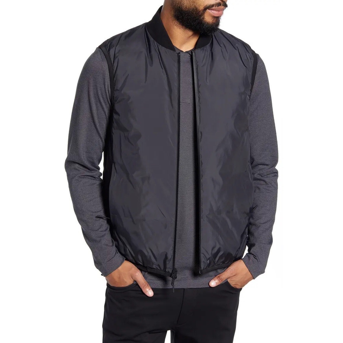 Theory Greene O Storm Rip Down Vest Men's Large Black Lightweight Insulated Zip